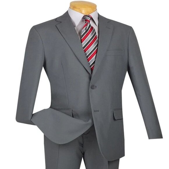 Light Grey Suit - Silver Gray Suit For Wedding - Mens Two Button Modern Fit Ligh - Picture 1 of 2